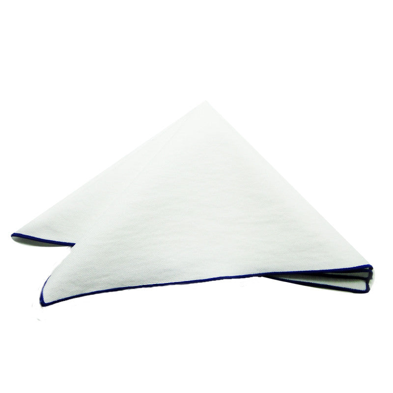 Linen White with Blue Edges Pocket Square