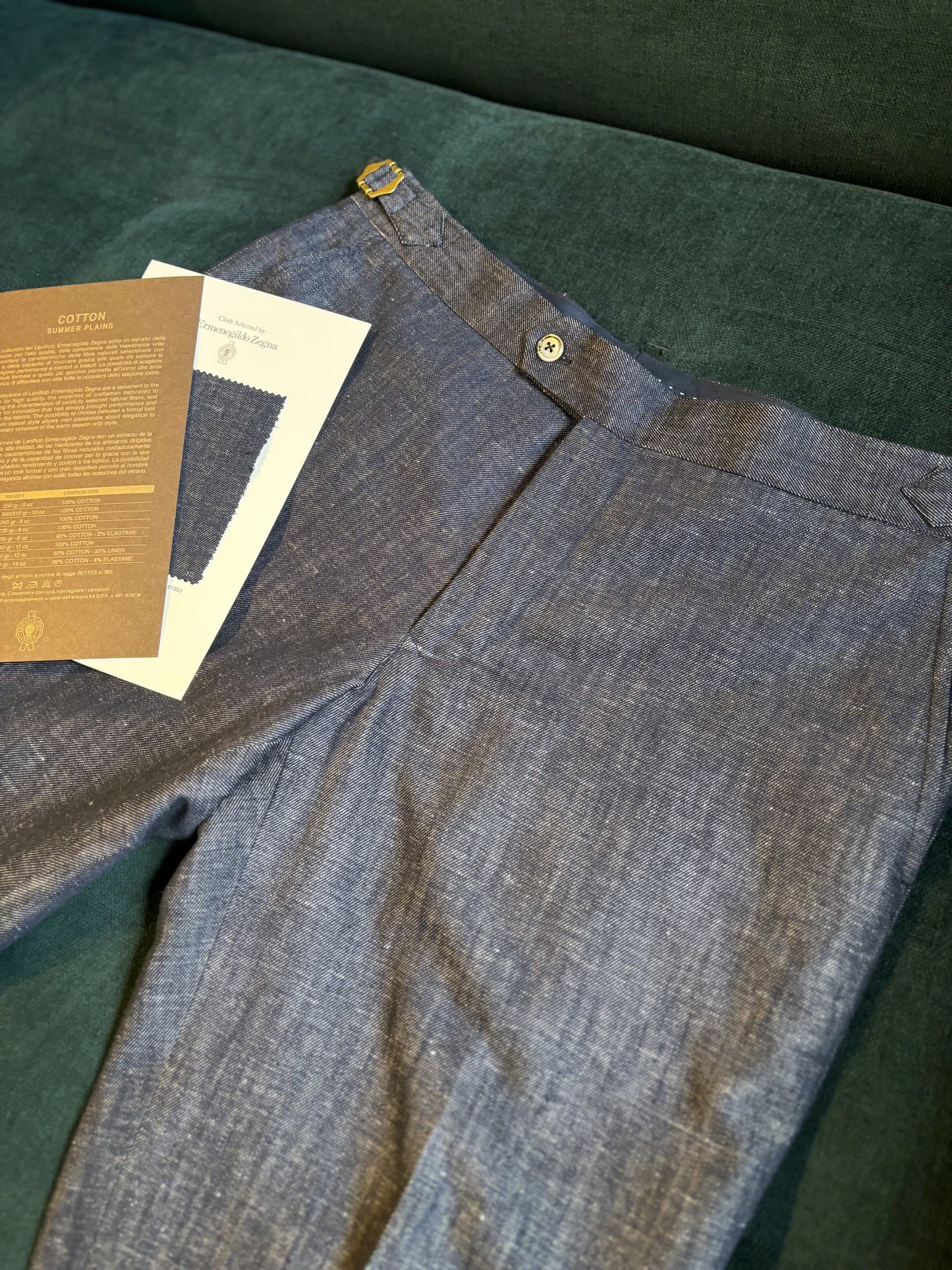 Discover Bespoke Zegna Denim Pants: Cotton & Linen Blends