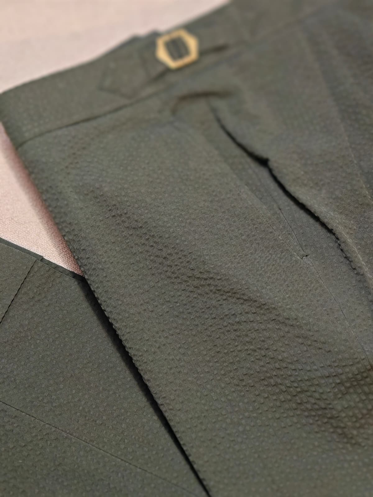 Bespoke Olive Seersucker Pants