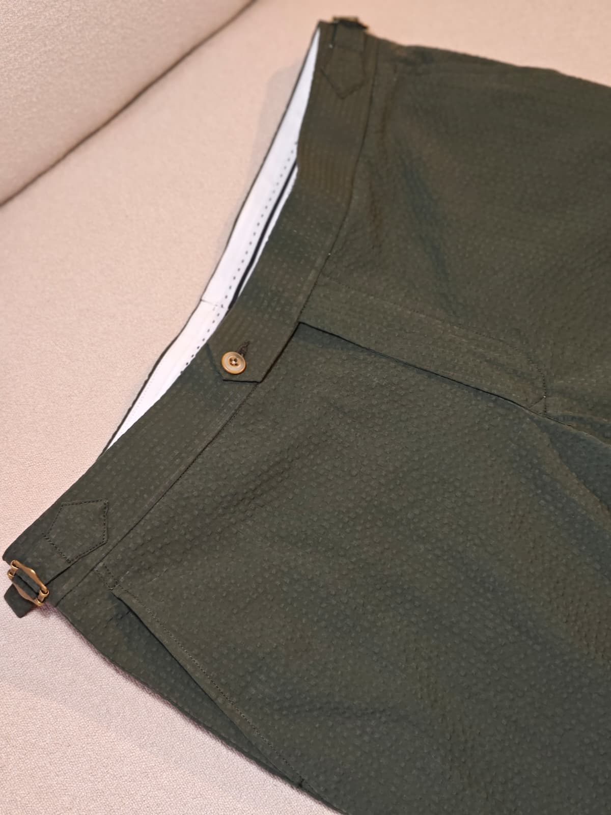 Bespoke Olive Seersucker Pants