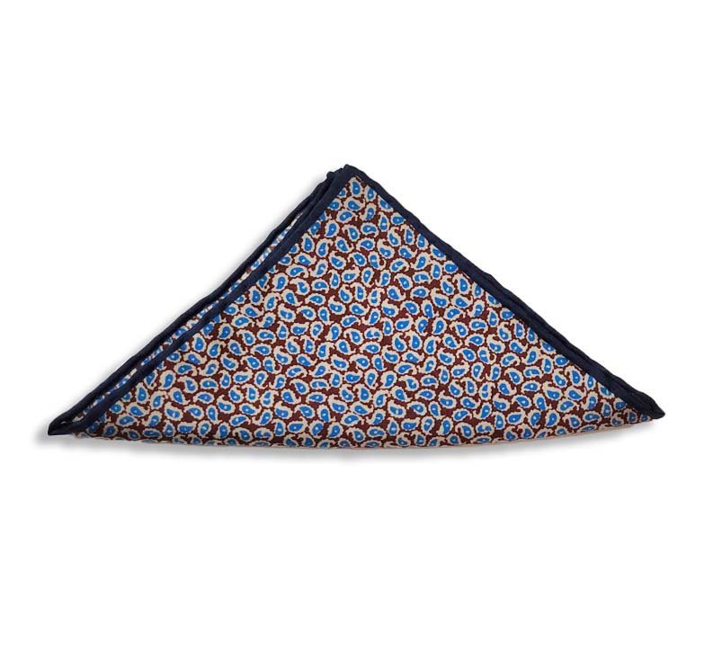 Blue With Brown Paisley Pocket Square
