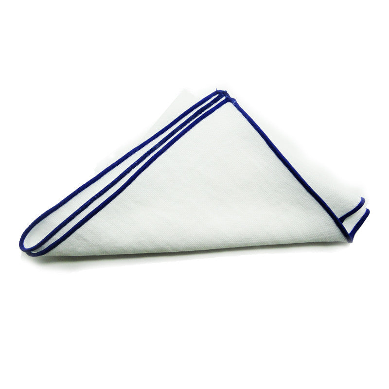 Linen White with Blue Edges Pocket Square