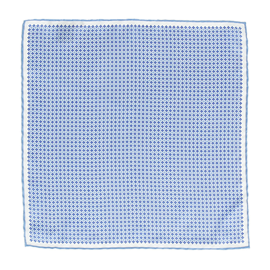 Blue Clover Print Silk Pocket Square