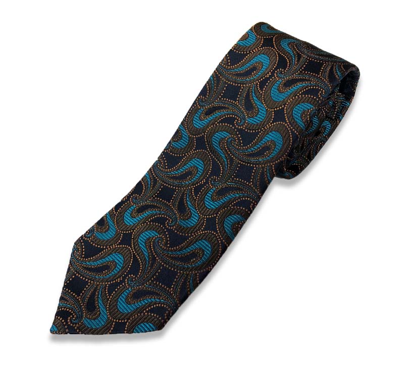 Navy Blue Brown Paisley Silk Tie