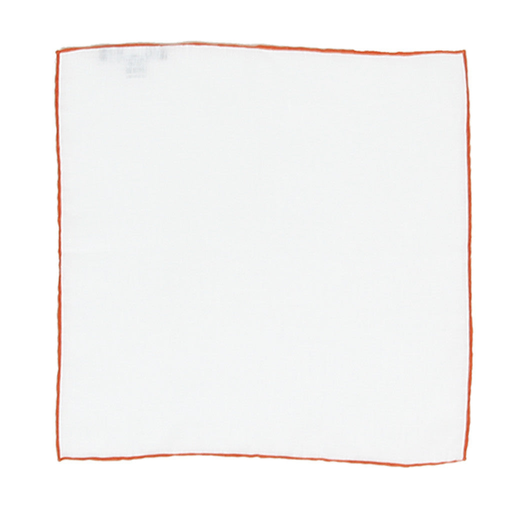 White Linen Pocket Square with Orange Edge