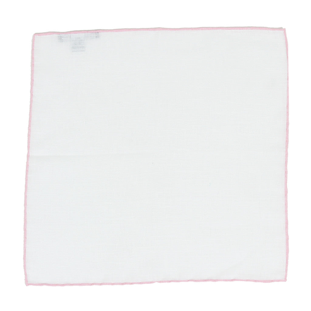 White Linen Pocket Square with Pink Edge