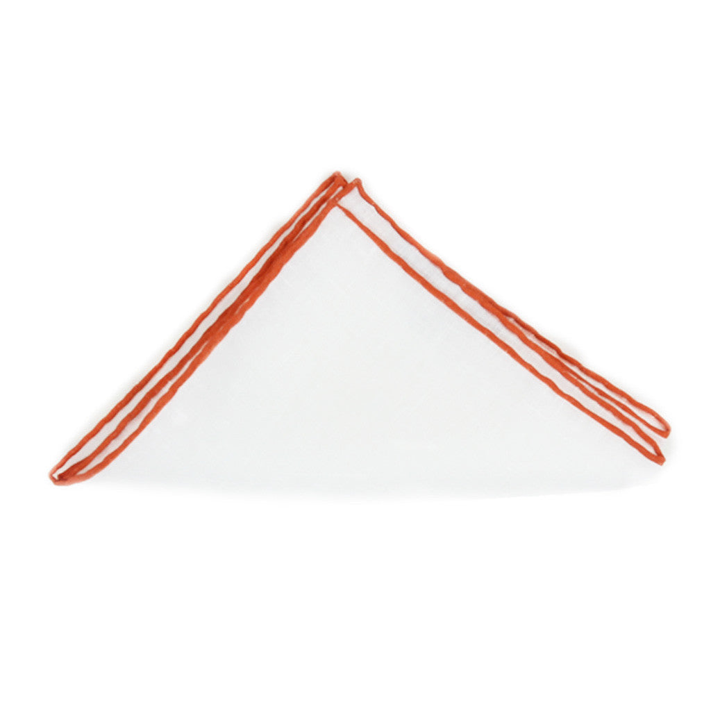 White Linen Pocket Square with Orange Edge