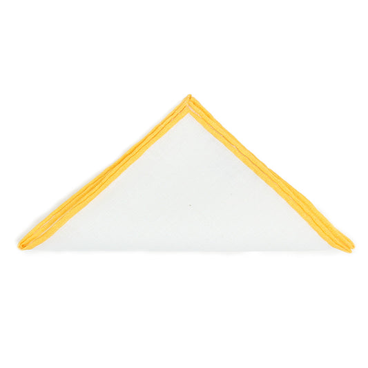 White Linen Pocket Square with Yellow Edge
