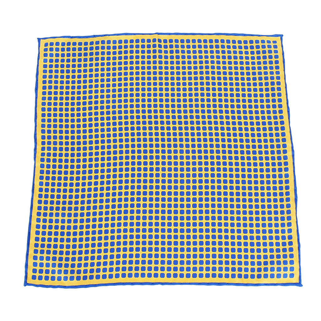 Blue Yellow Round Square Print Pocket Square