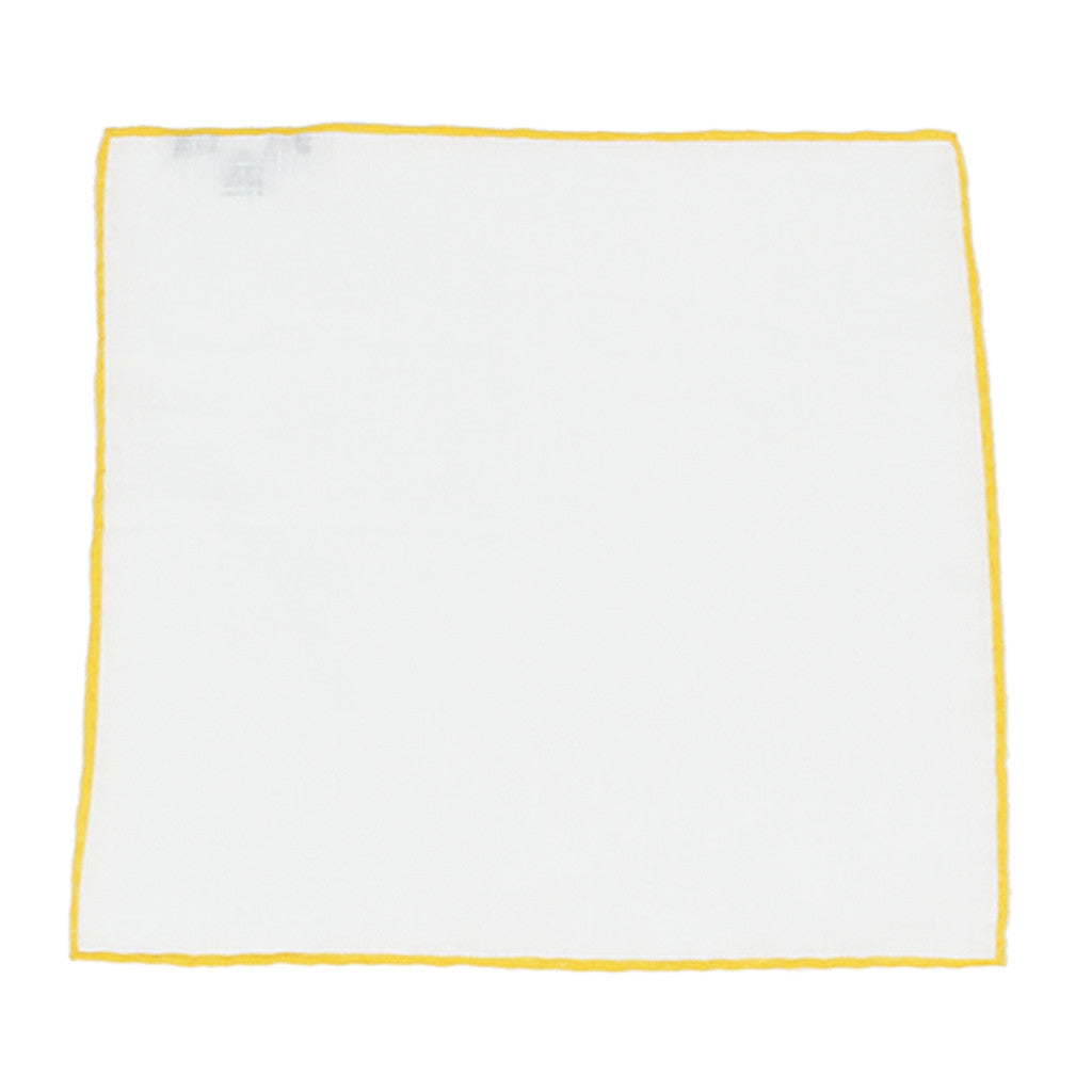 White Linen Pocket Square with Yellow Edge